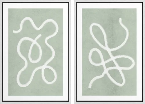 Miniatura 111 de SIGNWIN Lienzo enmarcado para pared, juego de arte de collage de ondas en espiral de mediados de siglo, formas abstractas, acogedor, neutro