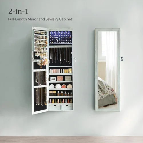 Miniatura 3 de SONGMICS - Gabinete organizador de joyas con 6 luces LED, para montar en la pared o en la puerta, de 47.3pulgadas de alto, con espejo y 2 cajones