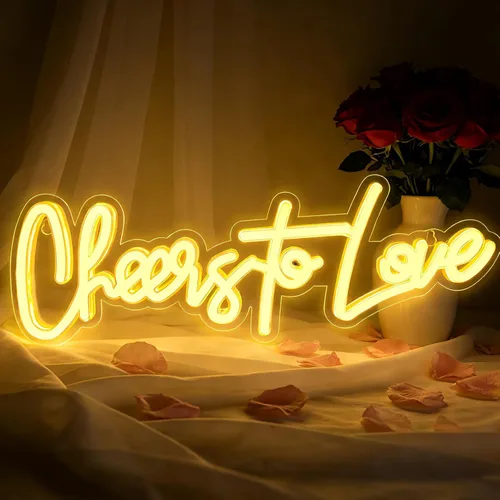 Letrero de neón grande con texto en inglés "Cheers to Love", letrero de neón con interruptor de atenuación, letrero LED reutilizable para telón de