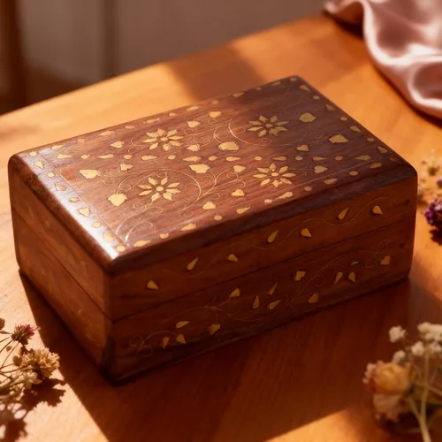 Miniatura 8 de GURU JEE Caja organizadora de madera con incrustaciones de latón floral con incrustaciones de latón