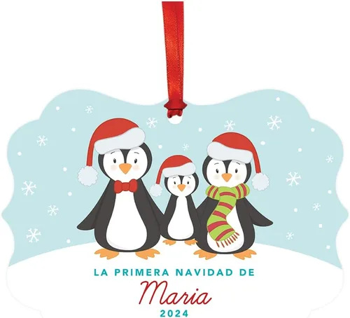 Miniatura 34 de Andaz Press Adorno de recuerdo de Navidad con marco de fantasía de familia española, Nuestra Primera Navidad Como UNA Familia De Tres 2024, Familia