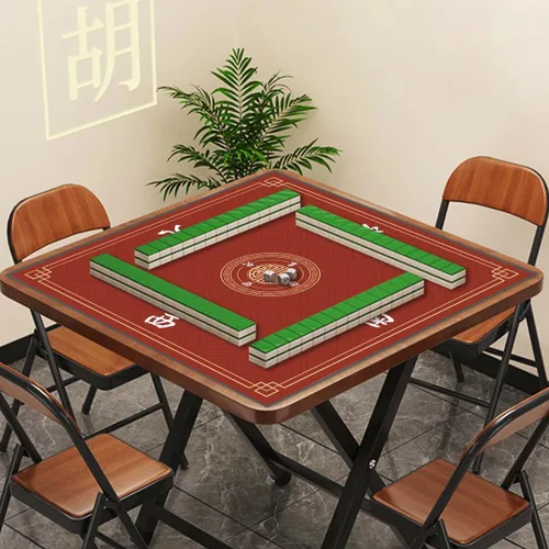 Miniatura 6 de Tapete Mahjong, tapete de juego antideslizante que reduce el ruido, tapete de mesa Mahjong de 31.5 pulgadas, tapete Mahjong con bolsa de tela y Rojo