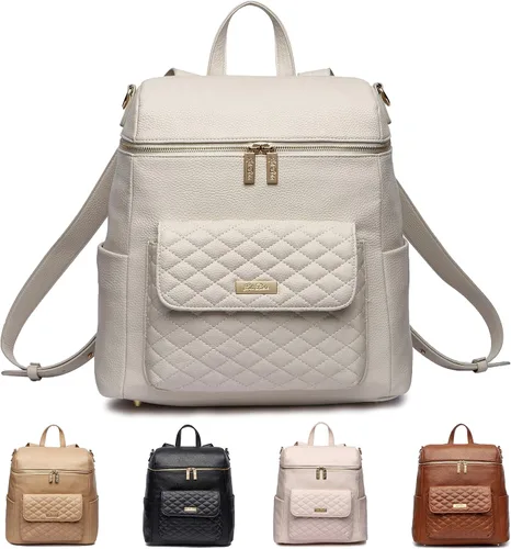 Miniatura 11 de Luli Bebe - Mochila grande para pañales de piel vegana moderna de diseñador con estilo para mamá, multiusos, espaciosa, con cambiador (marrón late)