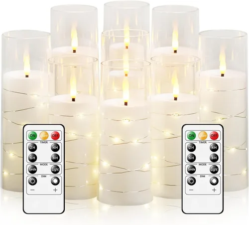 Miniatura 15 de kakoya Velas LED sin llama con temporizador, 9 velas parpadeantes sin llama para ambiente romántico y decoración del hogar, carcasa acrílica