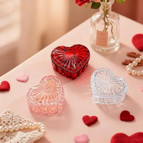 Miniatura 15 de kanpura Joyero de cristal en forma de corazón, caja de dulces con tapa, caja de almacenamiento para aretes, collar, pecho, caja de almacenamiento