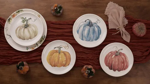 Miniatura 4 de Bico - Juego de 4 platos para ensalada de calabaza, platos de postre de cerámica de 8.75 pulgadas para ensalada, aperitivo, guarniciones, aptos