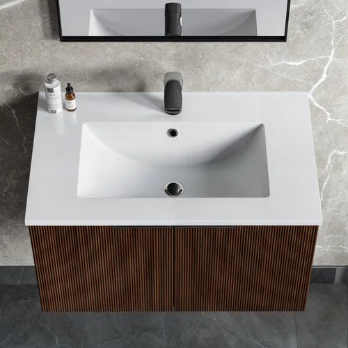 Miniatura 3 de Dowell - Fregadero de baño de 30 pulgadas, lavabo de cerámica de tocador de un solo cuenco, fregadero rectangular con desbordamiento, blanco-000