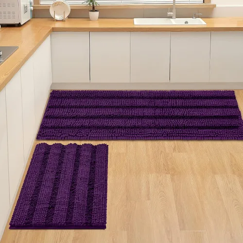 Miniatura 25 de FLOLEOPA Juego de 2 tapetes de baño de felpilla gruesa y peluda, antideslizantes, parte inferior de goma termofusible para baño, alfombras de baño