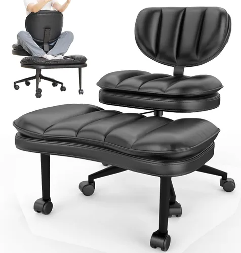 Miniatura 8 de Silla de oficina extra ancha y alta con patas cruzadas, asiento de nube profundamente acolchado, soporte ergonómico para respaldo, altura ajustable