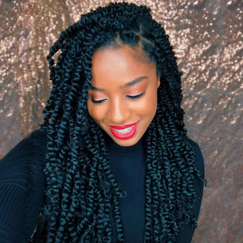 TOYOTRESS Tiana Passion Twist Hair - Cabello Passion Twist de 16 pulgadas, trenzas pretrenzadas de ganchillo negro natural, extensiones de cabello 1b