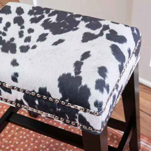 Miniatura 5 de Linon Taburete de bar Harlow con estampado de vaca negra sin respaldo de 30 pulgadas