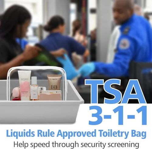 Miniatura 3 de PACKISM Paquete de 2 bolsas de aseo aprobadas por la TSA y bolsa transparente aprobada por el estadio, venta de paquetes, 1 mediano, 1 grande blanco
