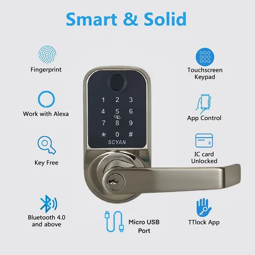 Miniatura 2 de SCYAN Scyan X1 - Cerradura de puerta inteligente, cerradura biométrica de huella dactilar 5 en 1, cerradura de puerta con teclado con pantalla