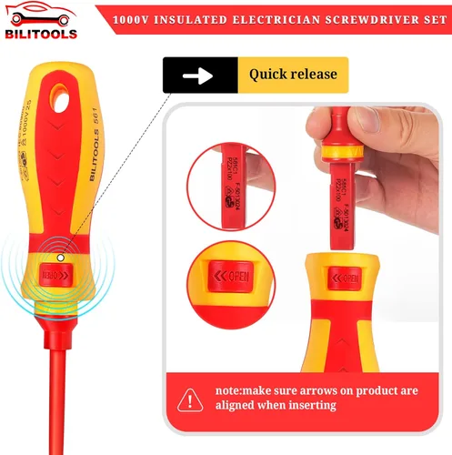 Miniatura 4 de BILITOOLS - Juego de destornilladores para electricista aislado de 1000 V - 13 piezas de herramientas eléctricas con puntas magnéticas de acero