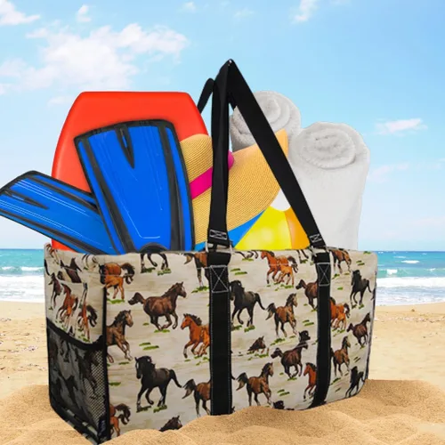 Miniatura 369 de NGIL Bolsa de comestibles reutilizable extra grande plegable de gran tamaño para comestibles, almacenamiento, picnic, playa, Bronco-negro occidental