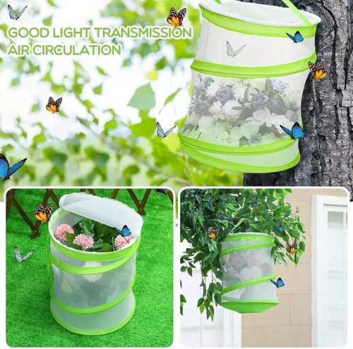Miniatura 7 de Sherr Paquete de 4 jaulas de hábitat de mariposa de malla transparente, contenedor de hábitat de red de mariposa, terrario desplegable