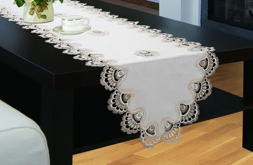 Royal Bedding Crest - Camino de mesa bordado de lujo para cocina, 16 x 36 pulgadas, beige y dorado