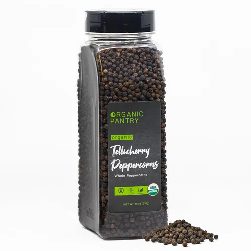 THE ORGANIC PANTRY Granos de pimienta orgánicos – Tina de 18 onzas – Granos de pimienta de color negro entero orgánico USDA – Pimienta negra