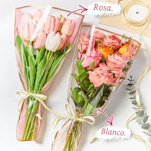 Miniatura 5 de Mauproy Paquete de 50 bolsas de flores rosas para ramos de flores, 17.8 x 11.2 pulgadas, fundas de plástico transparente para flores, envolturas