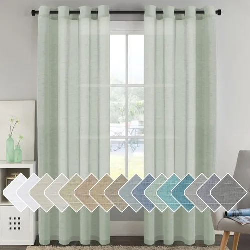Miniatura 50 de Paneles elegantes de cortina de lino natural, cortinas de lino semitranslúcidas de eficiencia energética/paneles de cortina con ojales de níquel