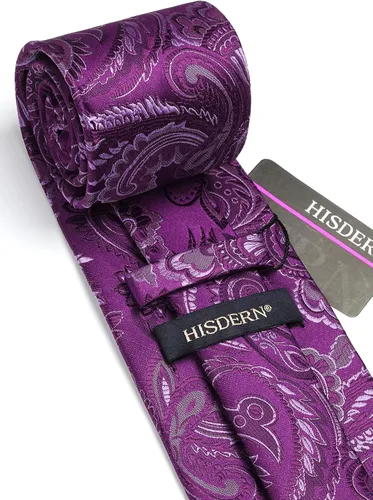 Miniatura 53 de HISDERN Corbatas para hombre, corbata de cachemira y bolsillo cuadrado tejido clásico floral para hombre, corbata de fiesta de boda