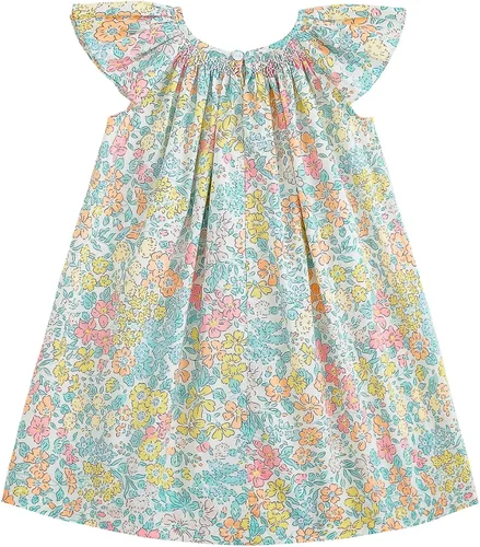 Miniatura 2 de Simplee kids Vestido casual para niñas pequeñas, vestido fruncido con estampado floral para primavera y verano de 1 a 6 años