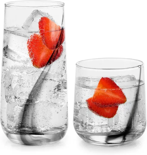 Miniatura 9 de Libbey Ascent Tumbler and Rocks - Juego de 16 vasos de vidrio con curvatura, juego de cristalería versátil para fiestas y más
