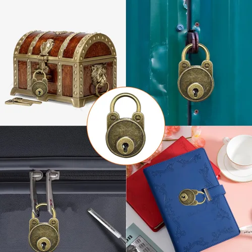 Miniatura 6 de Aifeier ET 2 piezas Mini candado de bronce antiguo en forma de oso con llave para cofre del tesoro, cuaderno de madera, caja de gabinete de maleta
