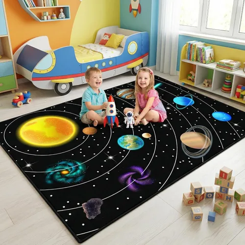Miniatura 17 de Alfombra espacial para habitación de niños, alfombra de galaxia para niños, alfombras espaciales para dormitorio de niños, decoración