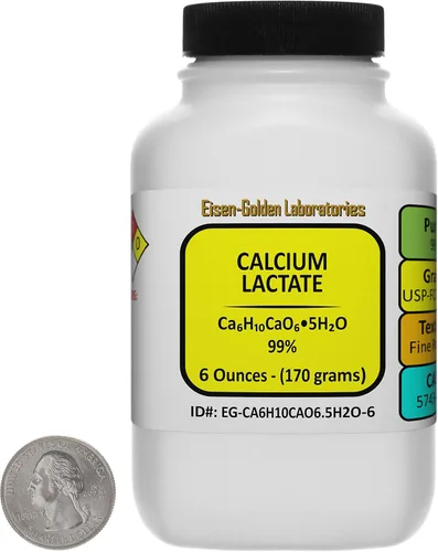 Lactato de calcio [C6H10CaO6.5H2O] 99% USP-FCC Polvo de grado alimenticio 6 Oz en una botella