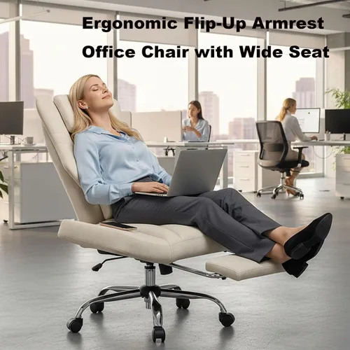 Miniatura 3 de DYHOME Silla Ejecutiva de Oficina con Masaje y Reposapiés, Silla Ergonómica Giratoria de Escritorio de Alta Resistencia con Soporte Lumbar, Ruedas