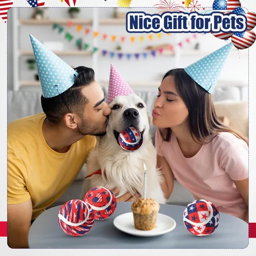 Miniatura 6 de 36 pelotas de tenis chirriantes para perros del Día de la Independencia de 2.5 pulgadas, juguetes interactivos para mascotas, pelota para perros