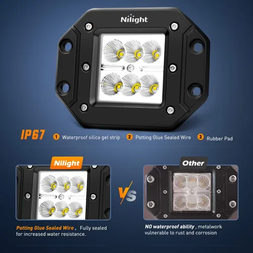 Miniatura 4 de Nilight - NI23C-18W 2 piezas de 18 W de luz LED de inundación para trabajo, luces de conducción, barra de luz LED, luces LED todoterreno, montaje
