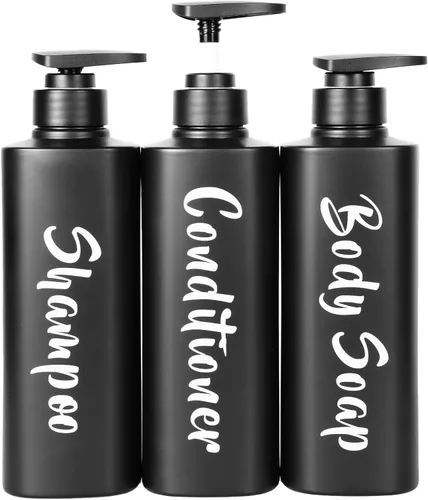 AUMIO Juego de dispensador de jabón de baño de 16.9 onzas, botellas recargables de champú y acondicionador, botellas vacías con bomba para champú,