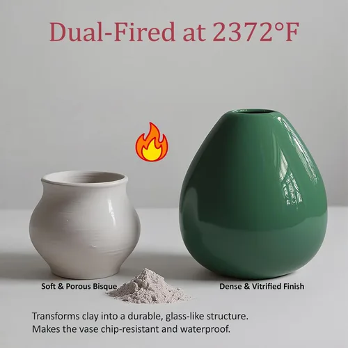 Miniatura 5 de Florero de cerámica hecho a mano con esmalte verde suave, pequeño jarrón para flores con interior impermeable y parte inferior antideslizante