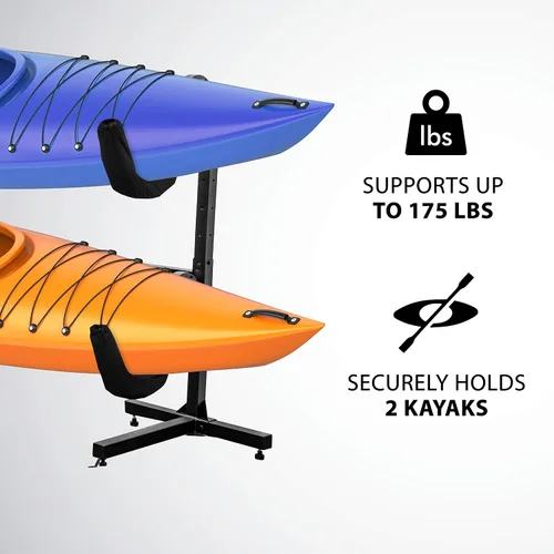 Miniatura 3 de RaxGo - Estante de almacenamiento independiente para kayak, almacenamiento resistente para dos kayaks, SUP, canoa y tabla de remo para interiores