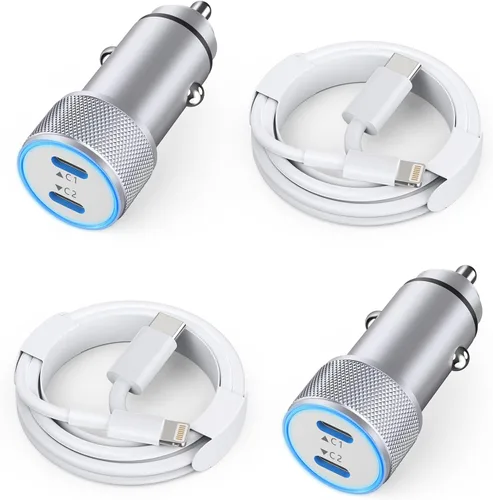 Miniatura 11 de Cargador de iPhone para automóvil,【2 paquetes】38W Puerto dual USB C+QC3.0 [Certificado MFi de Apple] Carga rápida Encendedor de cigarrillos Cargador