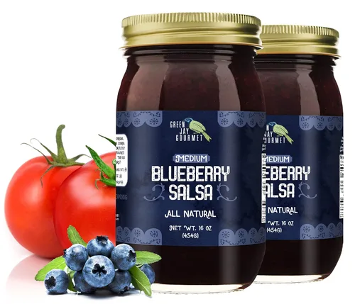Miniatura 8 de Salsa Gourmet Green Jay Blueberry - Salsa de Frutas con Sabor a Arándano - Salsa Picante de Calor Medio - Salsa Gourmet para Sumergir sin
