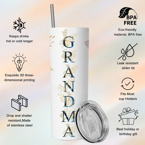 Miniatura 3 de Regalos de Navidad para Abuela Grandmother Grammy Cumpleaños Día de la Madre Regalo de Nieto Nieta - Vaso Térmico de Acero Inoxidable Café Aislado