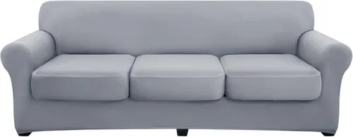 Miniatura 21 de hyha Funda para sofá, diseño floral, elástica, estampada, 4 piezas, fundas para sofá de 3 cojines separados, protector de muebles lavable para Azul