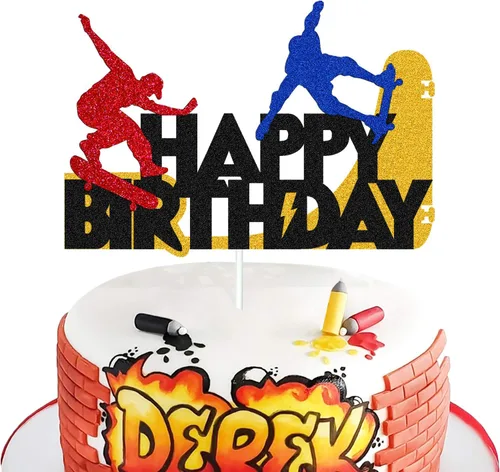 Decoración de pastel de patineta de feliz cumpleaños, decoración de pastel para patineta, movimiento deportivo, para niños, niñas, suministros de
