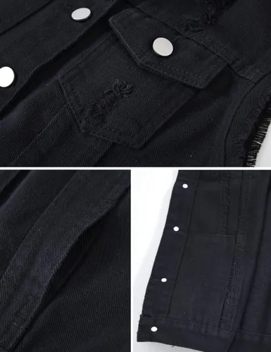 Miniatura 5 de Locachy Chaleco de mezclilla casual para mujer, ajustado, sin mangas, rasgados