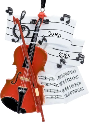 Miniatura 8 de Adorno navideño personalizado de instrumento musical de piano 2026 – Personalización gratuita Piano con clave de agudos con purpurina y cinta