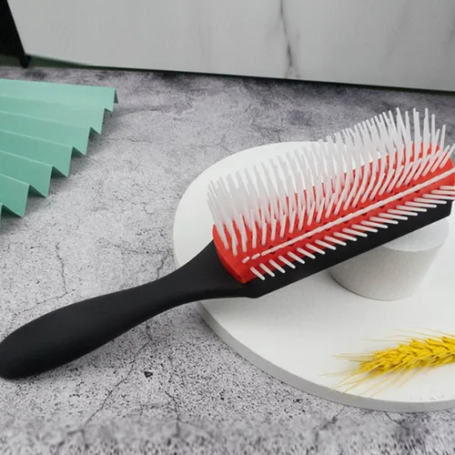 Miniatura 6 de Cepillo de pelo rizado rojo desenredante de 9 filas de ABS, cepillo estático para cabello rizado y ondulado, unisex, blanco