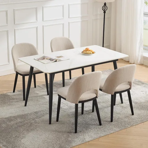 Miniatura 7 de Garvee Juego de 4 sillas de comedor de madera, silla tapizada para cocina, comedor, moderna tela de lino, silla de cena con pies
