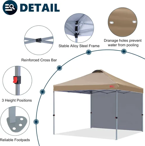 Miniatura 5 de MASTERCANOPY - Toldo desplegable duradero con 1 pared lateral (6.6 x 6.6 pies, caqui)