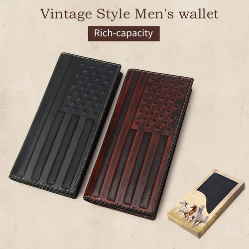 Miniatura 7 de Tidoneam Cartera larga para hombre con bandera de Estados Unidos, billetera de cuero plegable para hombre, regalos para hombres
