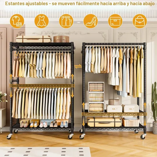 Miniatura 3 de ULIFHOME P4 Plus Perchero Rodante de Ropa Resistente, Percheros de Ropa para Colgar Ropa, Percheros de Vestir Independientes con Ruedas, Perchero
