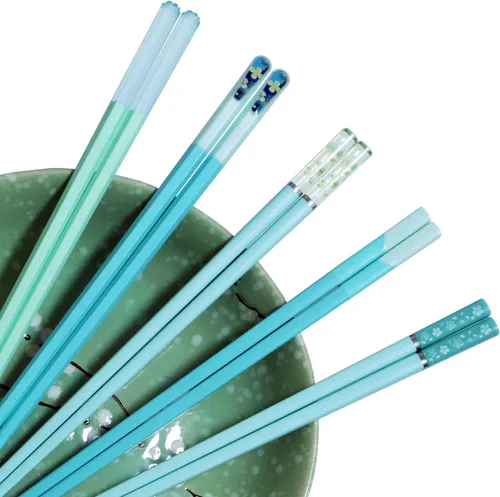 Miniatura 4 de 5 pares de palillos reutilizables de fibra de vidrio azul y verde, palillos japoneses, coreanos, chinos, antideslizantes, aptos para lavavajillas