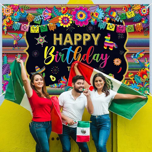Miniatura 7 de Telón de Fondo de Cumpleaños Feliz con Temática de Fiesta Mexicana México Decoraciones de Fiesta del Cinco de Mayo Banner de Fiesta Suministros